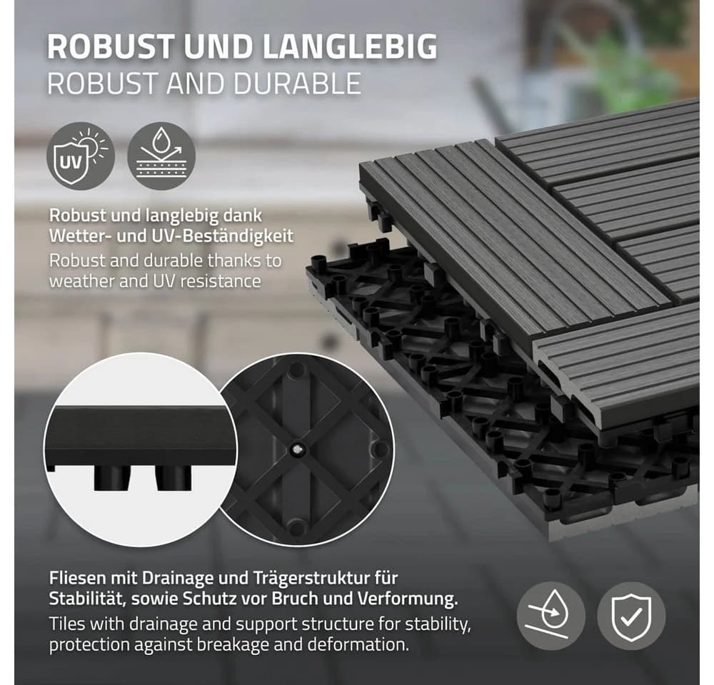 ECD Germany Terrassenfliesen WPC Anthrazit mit Klicksystem - Bild 3