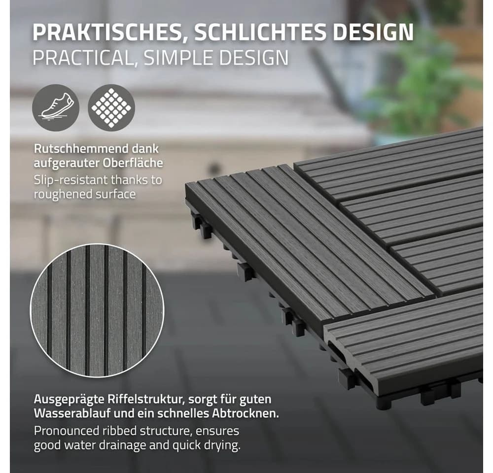 ECD Germany Terrassenfliesen WPC Anthrazit mit Klicksystem - Bild 4