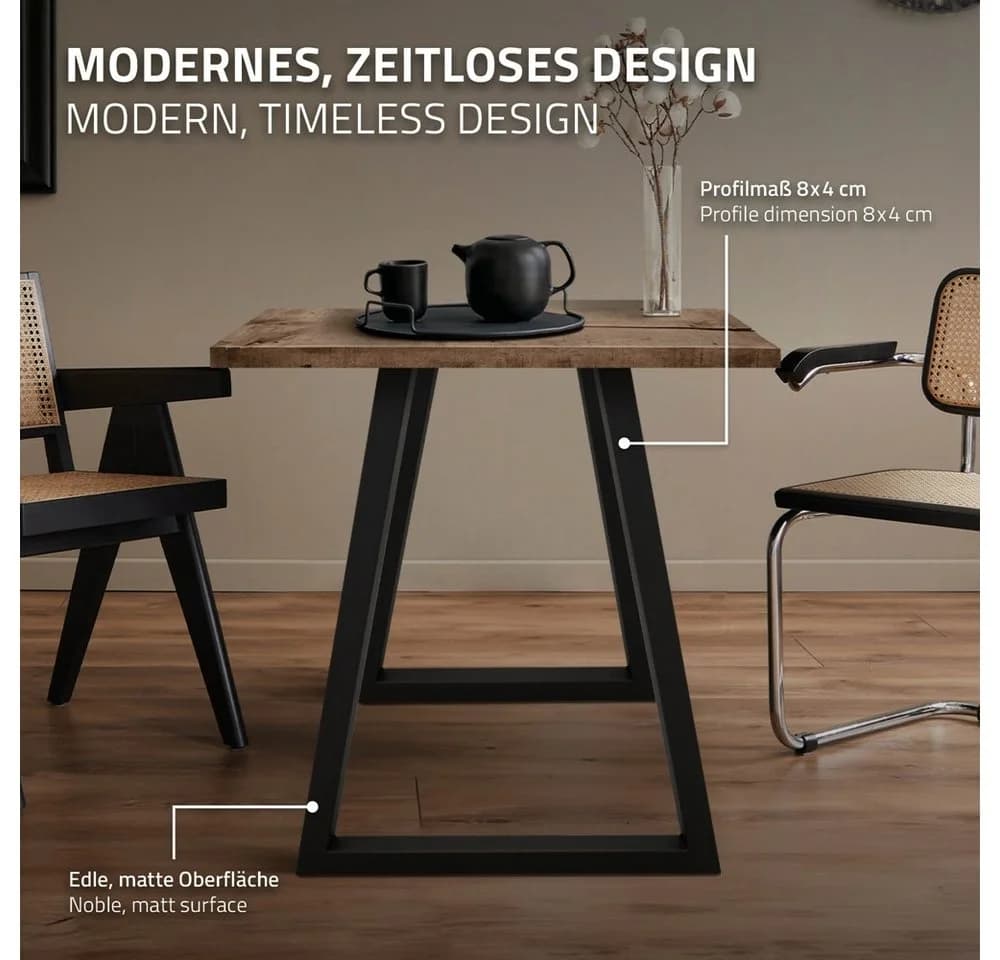 ECD Germany Tischbein 2x Trapez Design Schwarz Pulverbeschichtet - Bild 4