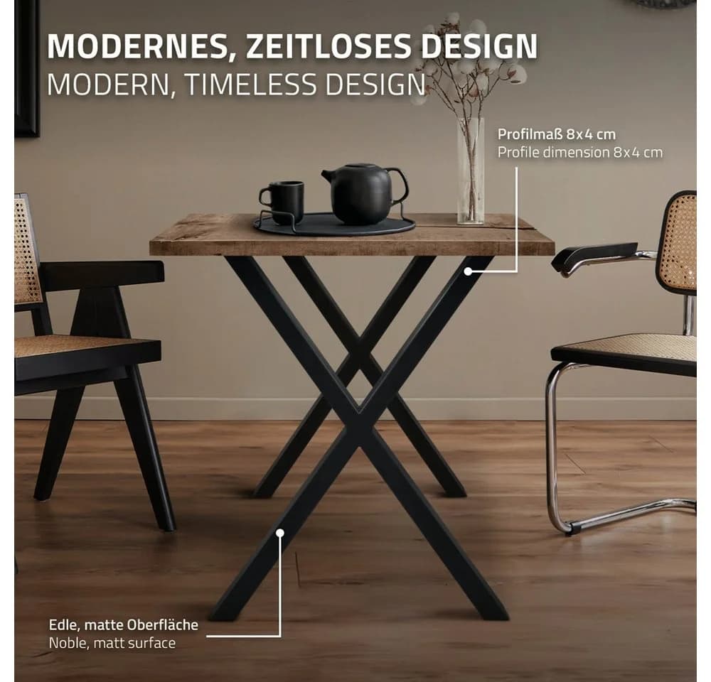 ECD Germany Tischbein X-Design Schwarz Stahl 60x72 cm - Bild 4