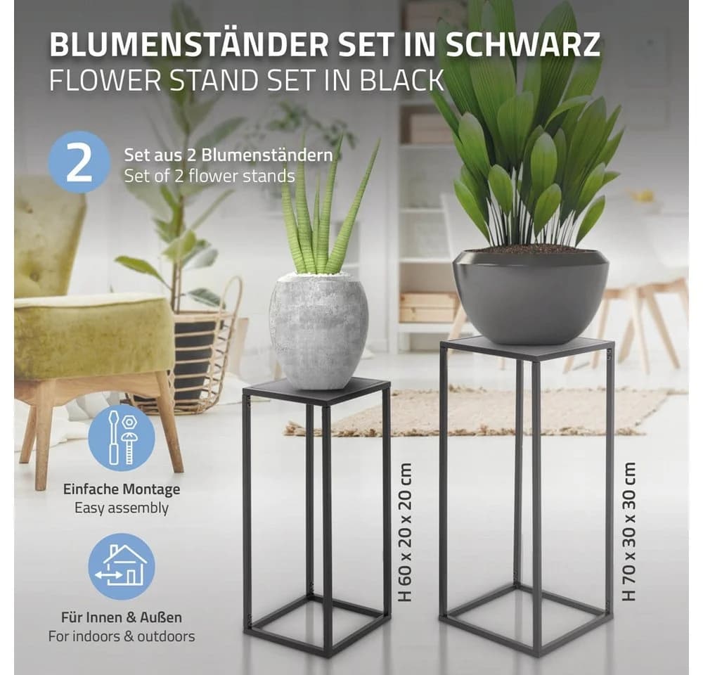 ML-DESIGN Blumenständer Set 2-tlg. Schwarz Metall Wetterfest