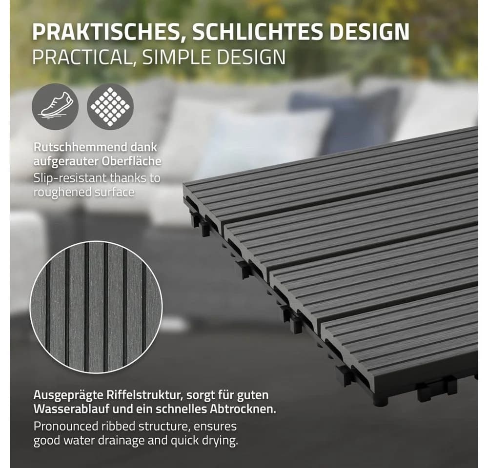 ECD Germany Terrassenfliesen WPC Anthrazit mit Klicksystem & Drainage - Bild 4