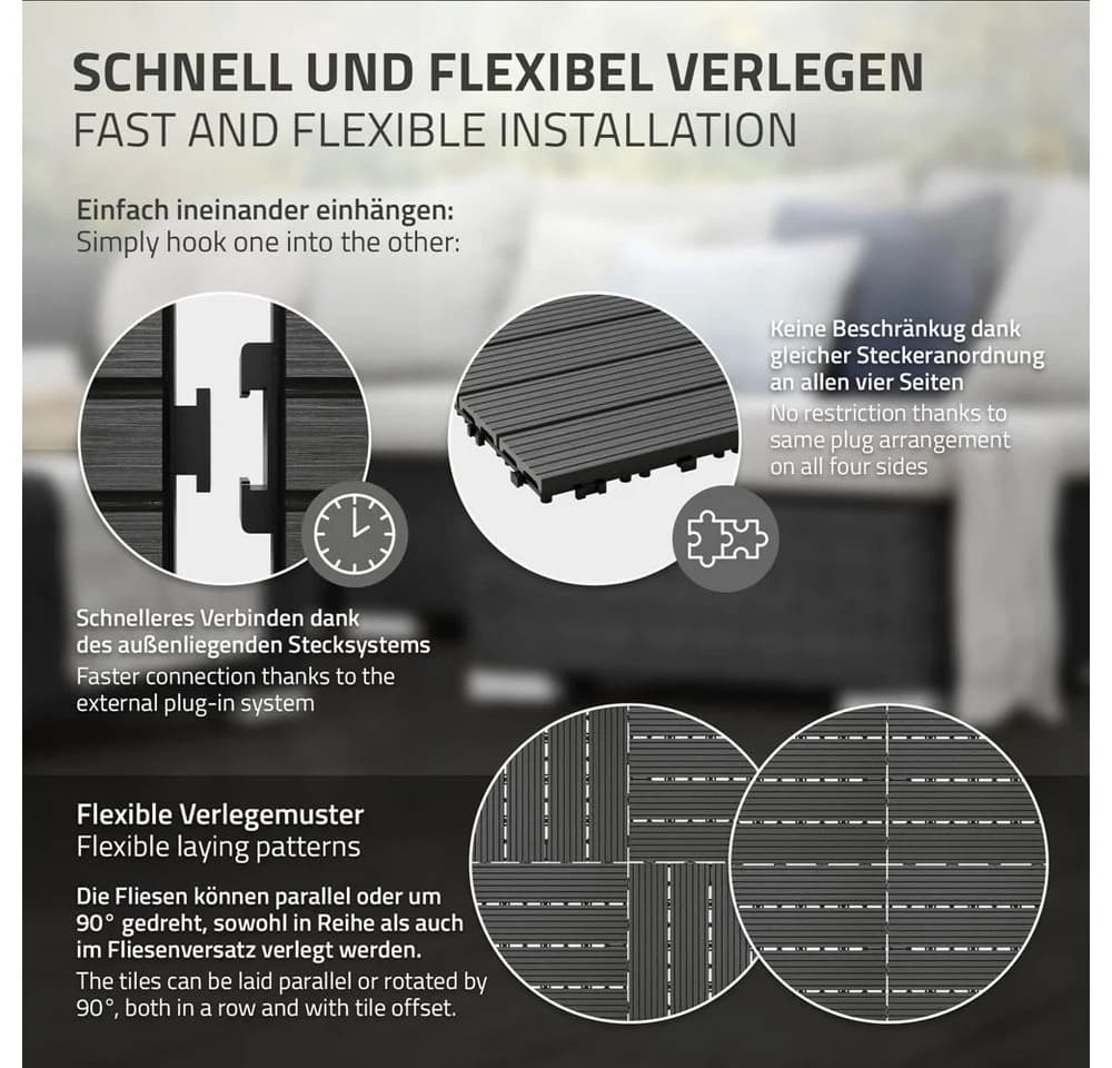ECD Germany Terrassenfliesen WPC Anthrazit mit Klicksystem & Drainage - Bild 5