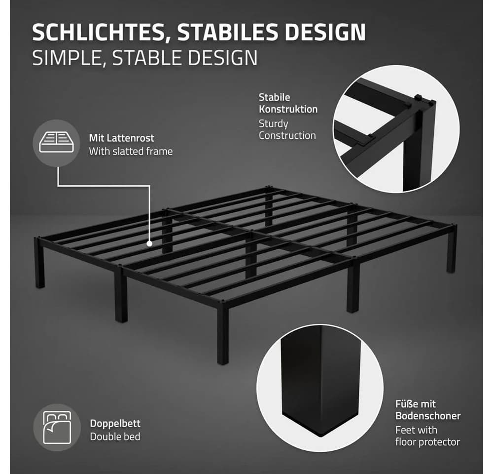 ML-DESIGN Metallbett Doppelbett Paris Schwarz mit Lattenrost - Bild 3