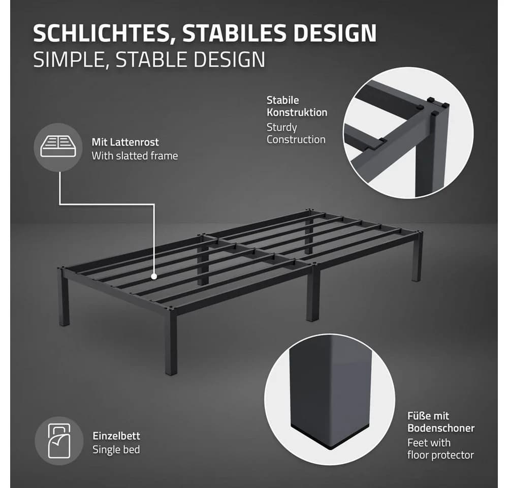 ML-DESIGN Metallbett Paris Einzelbett mit Lattenrost Anthrazit - Bild 3