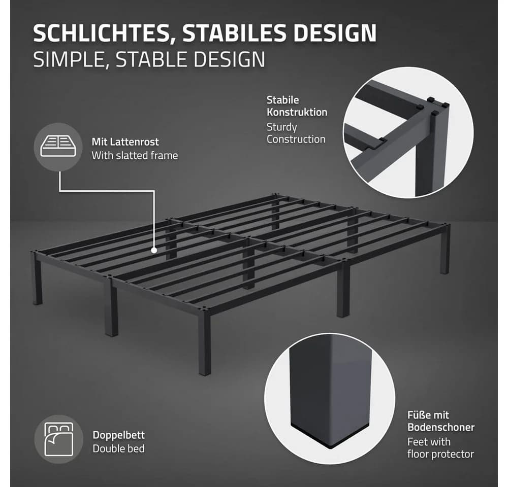 ML-DESIGN Metallbett Doppelbett Paris mit Lattenrost Anthrazit - Bild 3