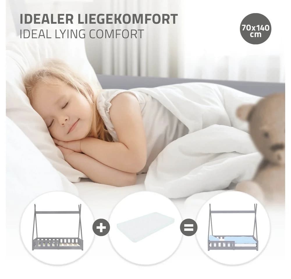ML-DESIGN Spielbett Tipi Zeltbett Grau Massivholz mit Rausfallschutz - Bild 4