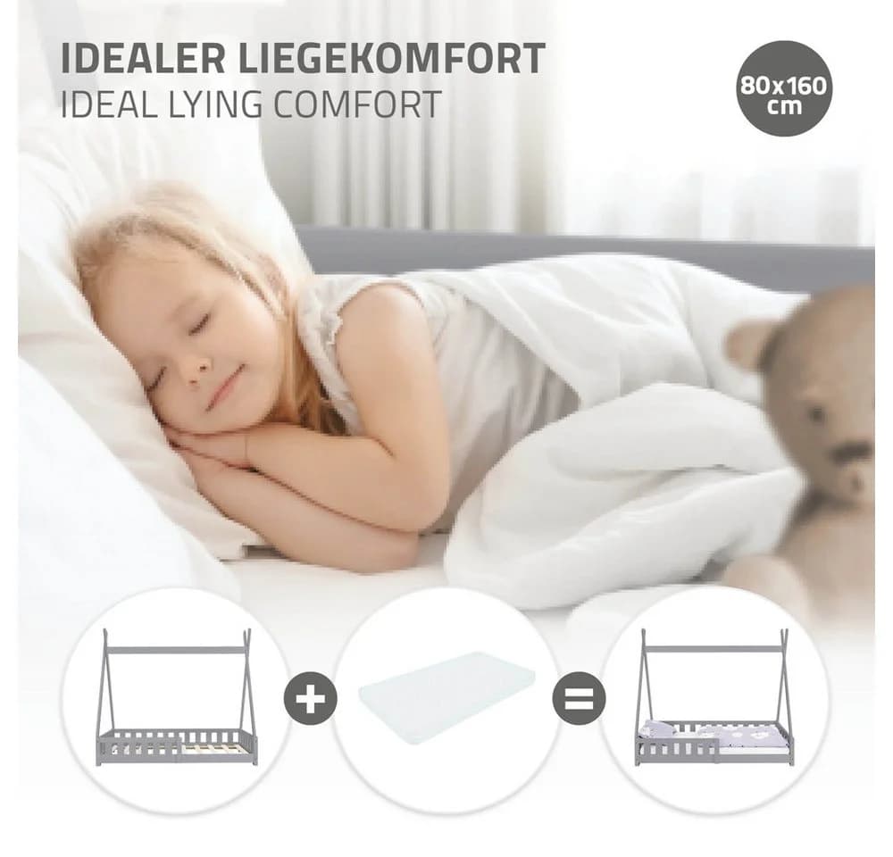 ML-DESIGN Tipi Kinderbett Grau mit Rausfallschutz & Lattenrost - Bild 4