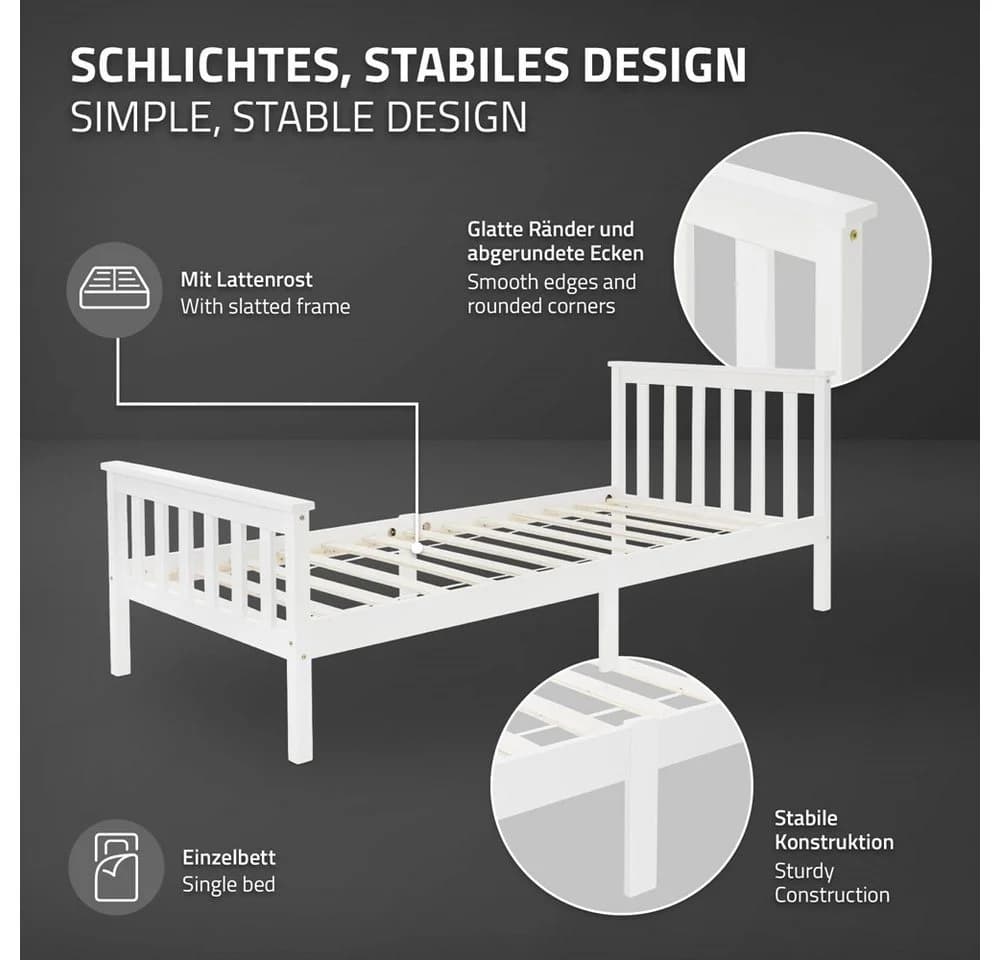 ML-Design Jugendbett Kiefer Weiß Massivholz Bettgestell - Bild 3