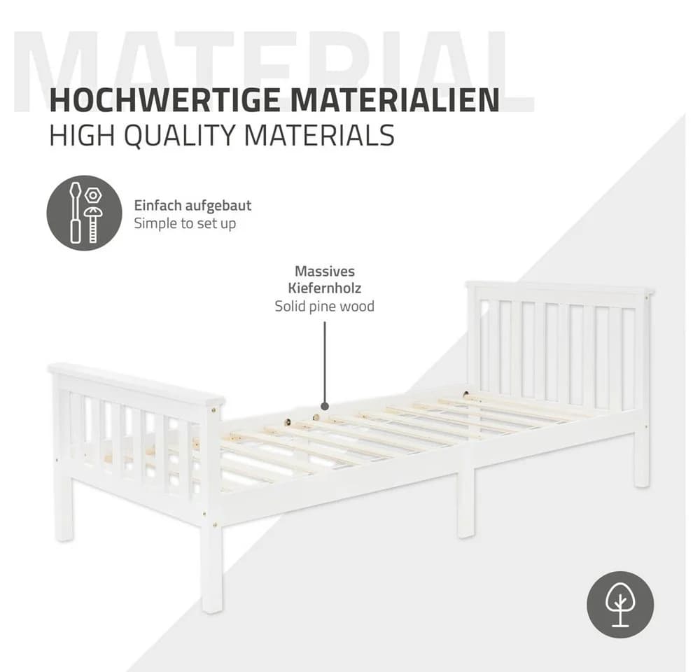ML-Design Jugendbett Kiefer Weiß Massivholz Bettgestell - Bild 5