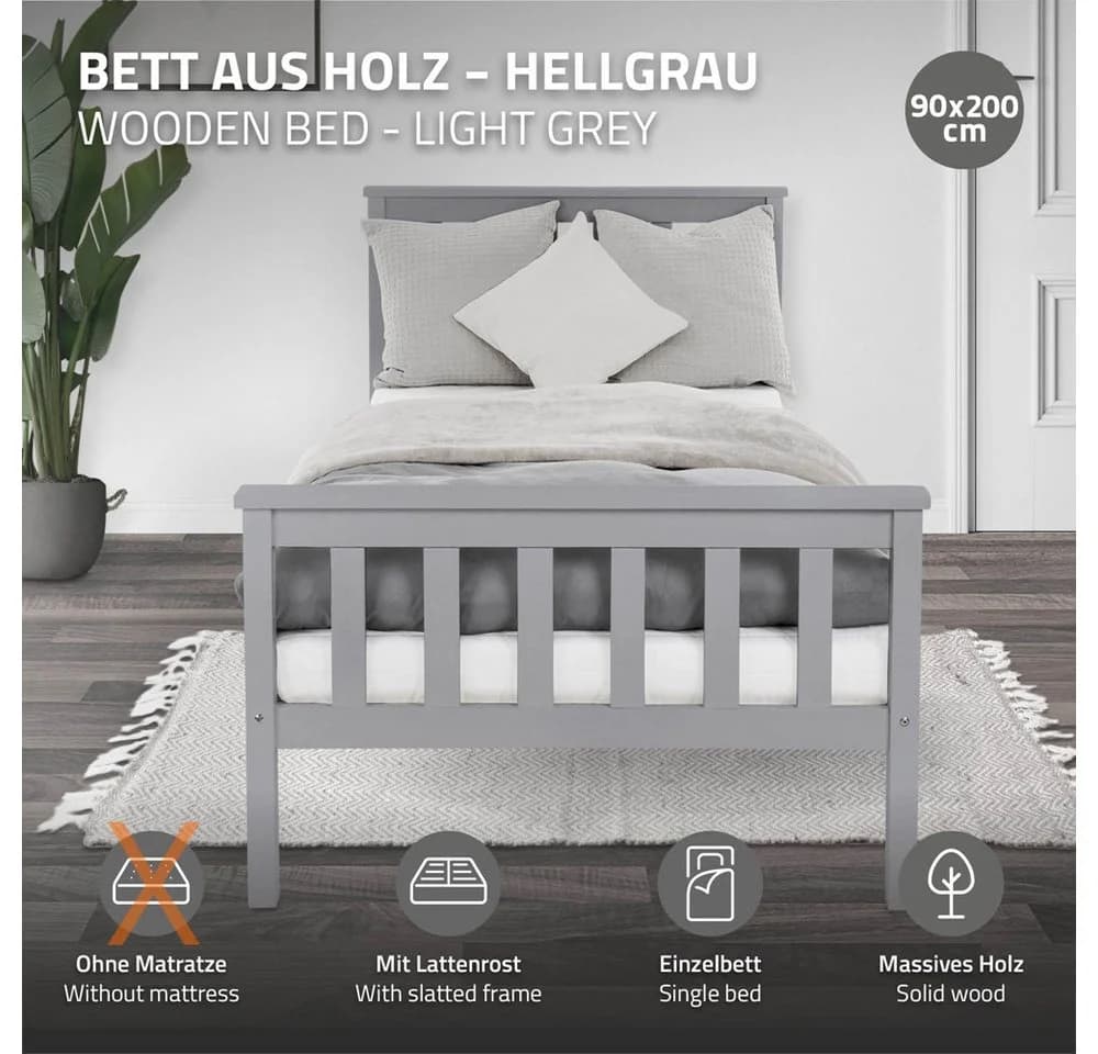 ML-DESIGN Bettgestell Kiefer Hellgrau mit Kopf- & Fußteil