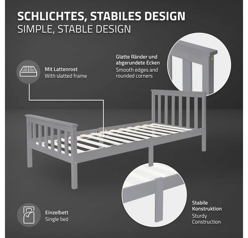 ML-DESIGN Bettgestell Kiefer Hellgrau mit Kopf- & Fußteil - Bild 3