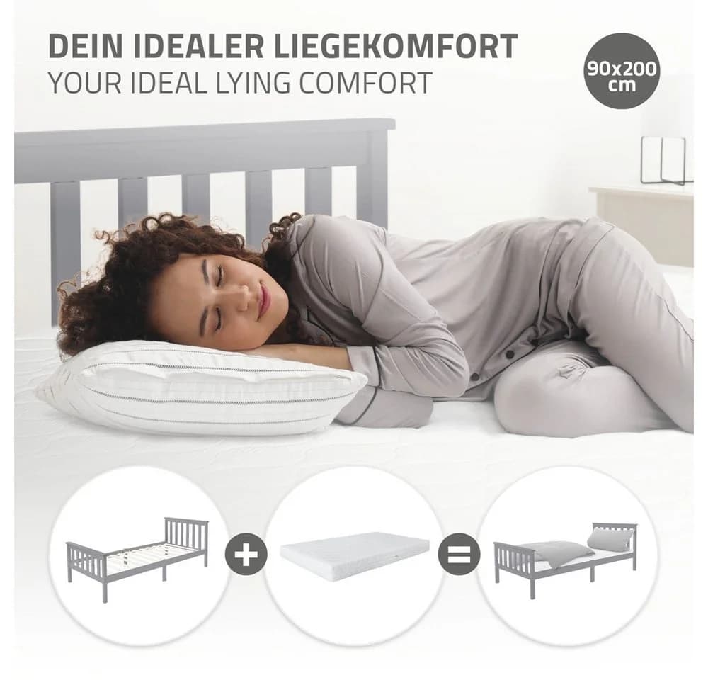 ML-DESIGN Bettgestell Kiefer Hellgrau mit Kopf- & Fußteil - Bild 4