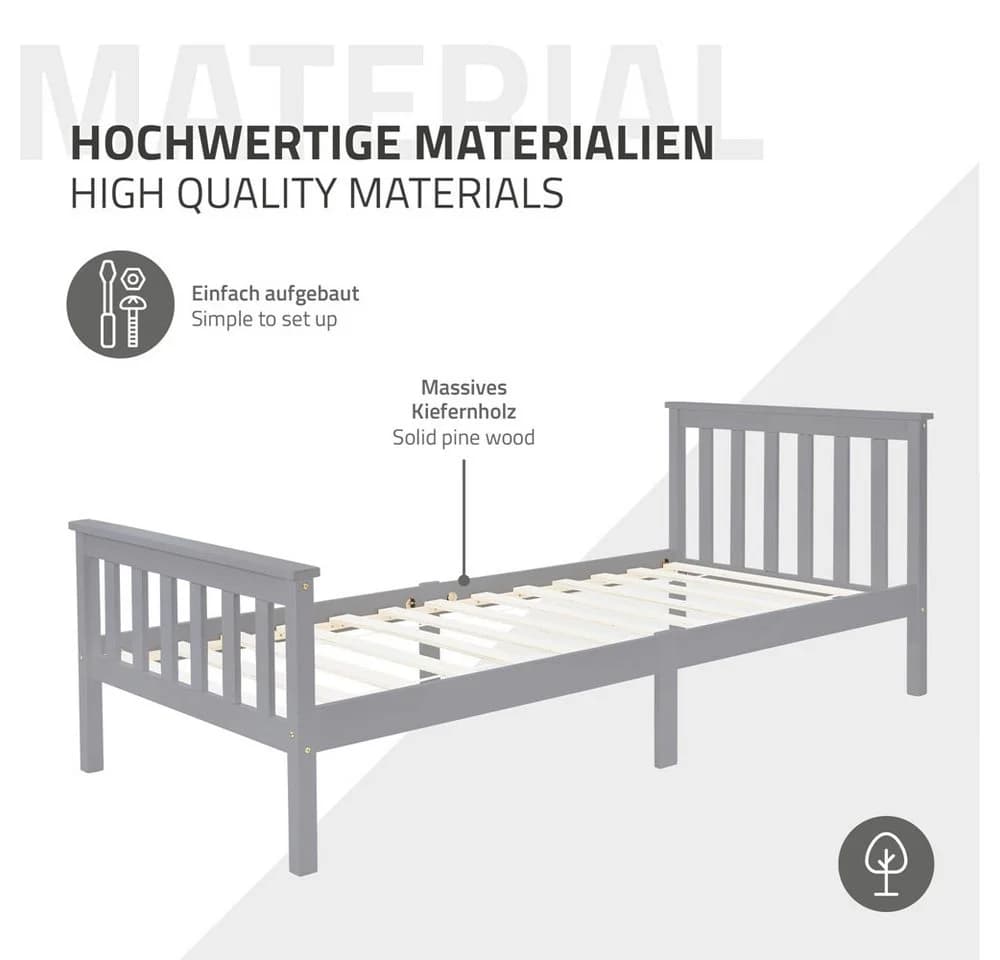 ML-DESIGN Bettgestell Kiefer Hellgrau mit Kopf- & Fußteil - Bild 5