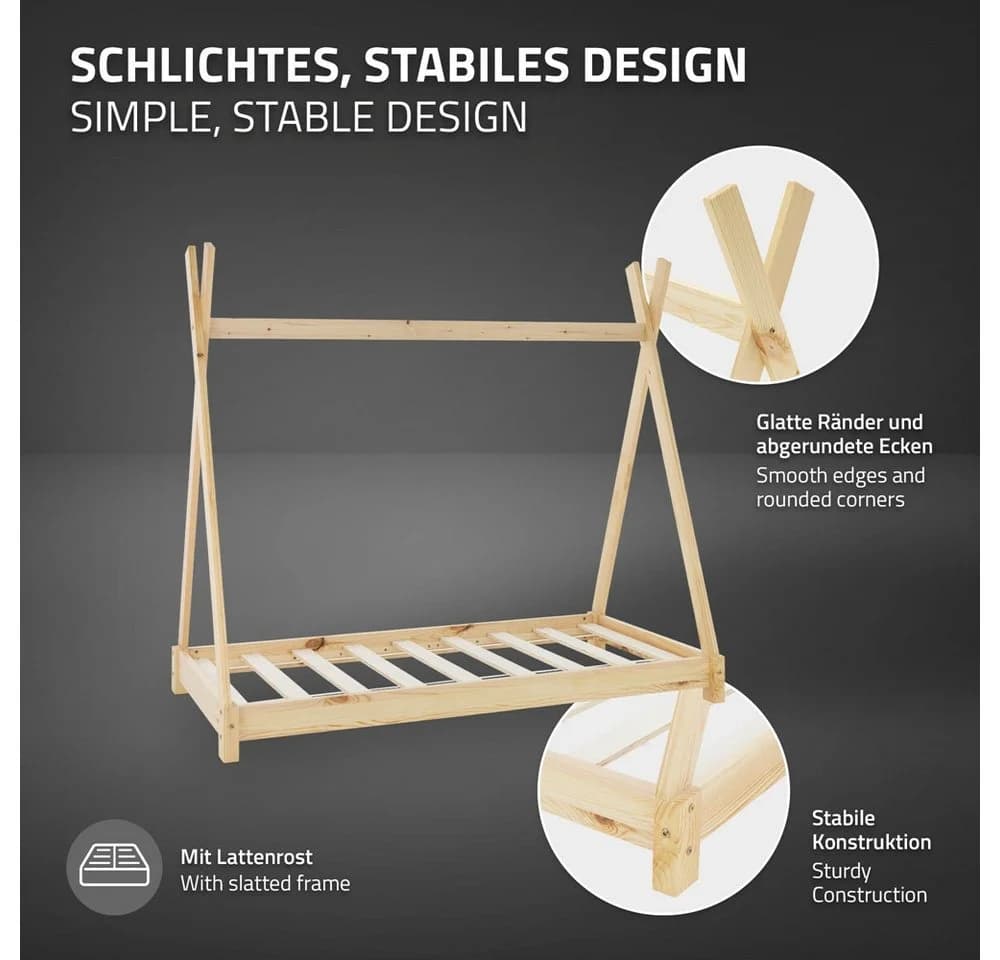 ML-DESIGN Spielbett Tipi Zeltbett Kiefer Natur inkl. Lattenrost - Bild 3