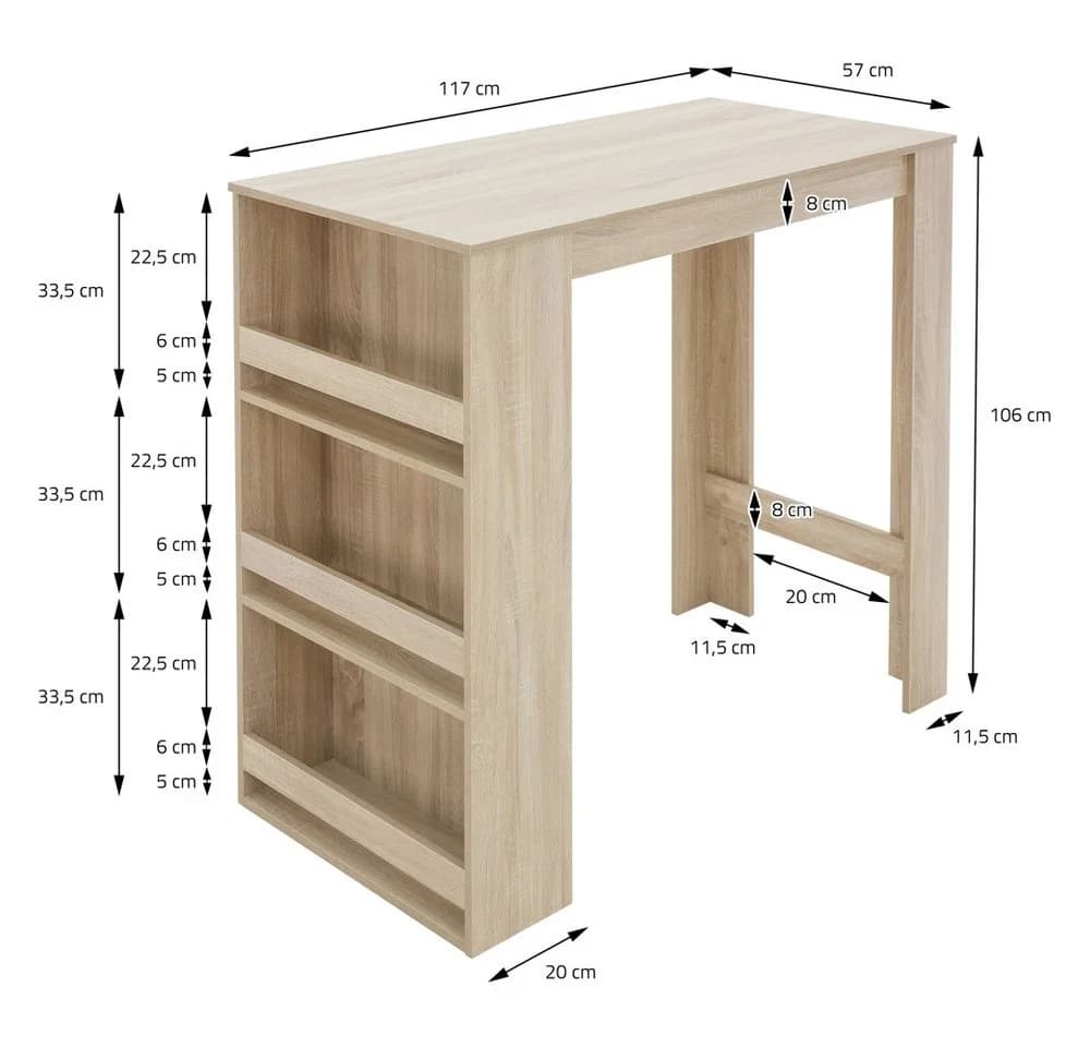 ML-DESIGN Bartisch Braun mit 3 Ablageflächen - Bild 4