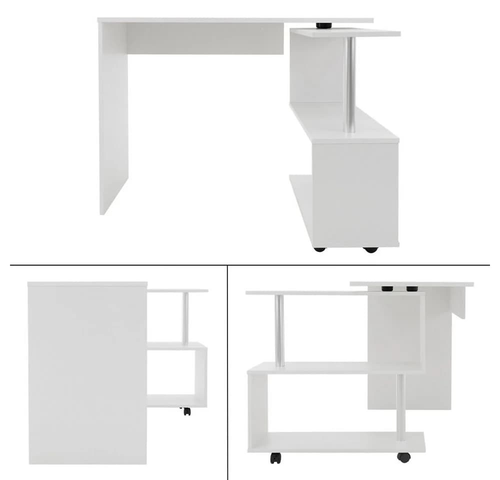 ML-DESIGN Drehbarer Eckschreibtisch Weiß Hochglanz mit Rollen