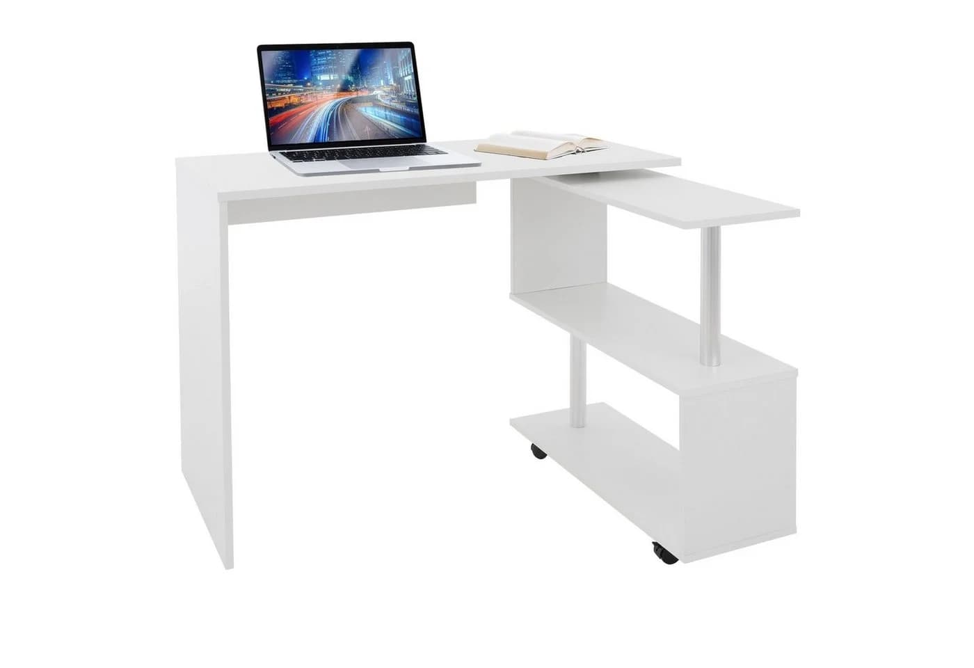 ML-DESIGN Drehbarer Eckschreibtisch Weiß Hochglanz mit Rollen - Bild 2