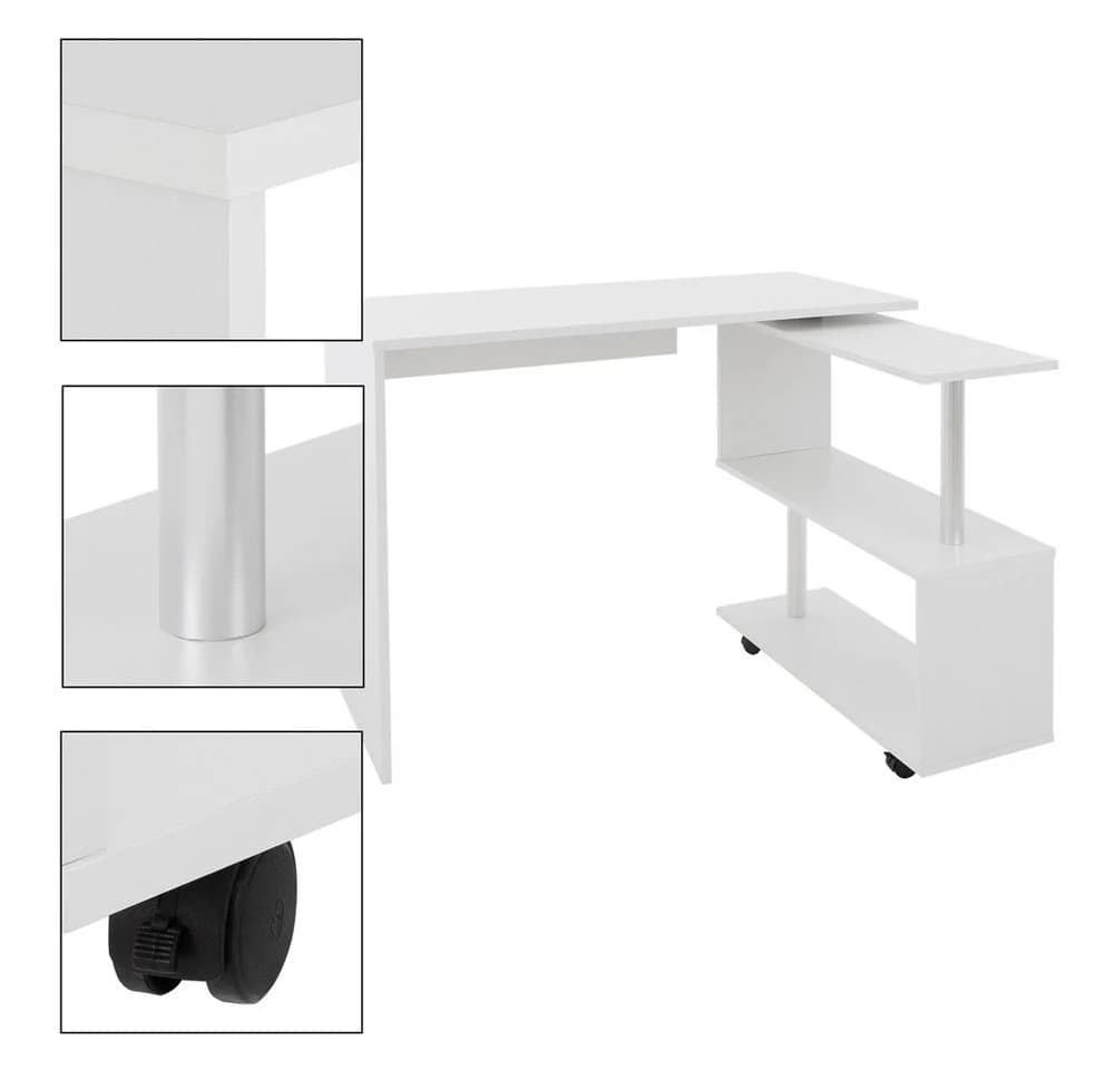 ML-DESIGN Drehbarer Eckschreibtisch Weiß Hochglanz mit Rollen - Bild 4