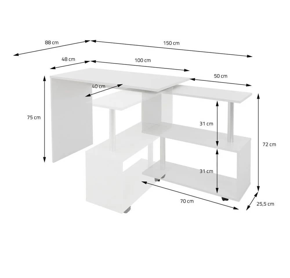 ML-DESIGN Drehbarer Eckschreibtisch Weiß Hochglanz mit Rollen - Bild 5