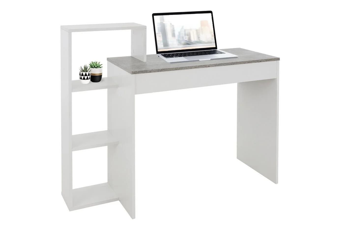 ML-DESIGN Schreibtisch mit Regal 3 Böden Weiß Beton-Optik - Bild 2