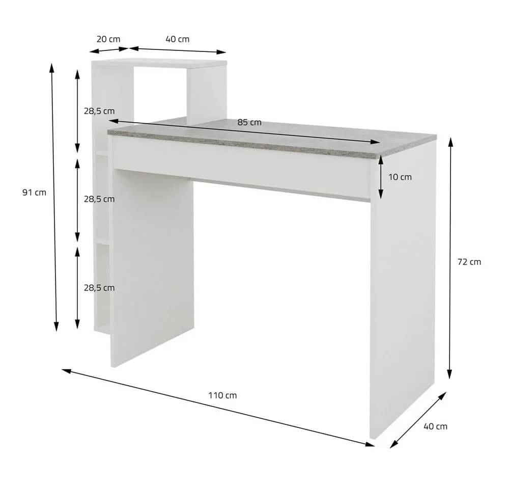 ML-DESIGN Schreibtisch mit Regal 3 Böden Weiß Beton-Optik - Bild 5