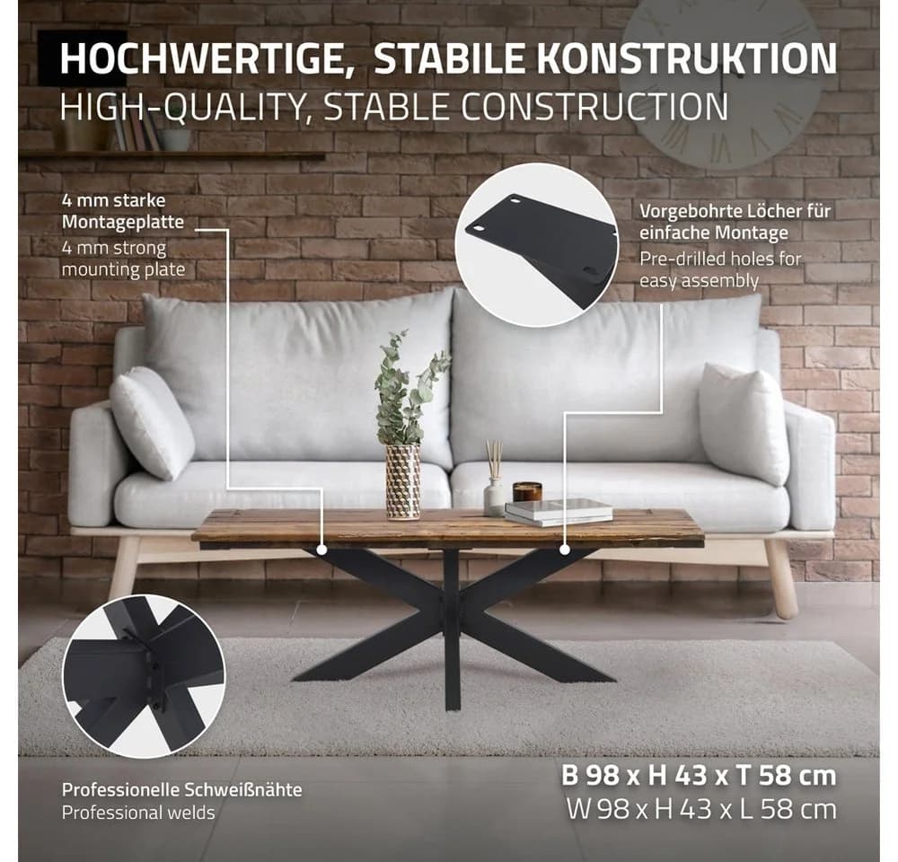 ML-DESIGN Tischgestell Schwerlast Stahl X-Design 98x58x43 cm