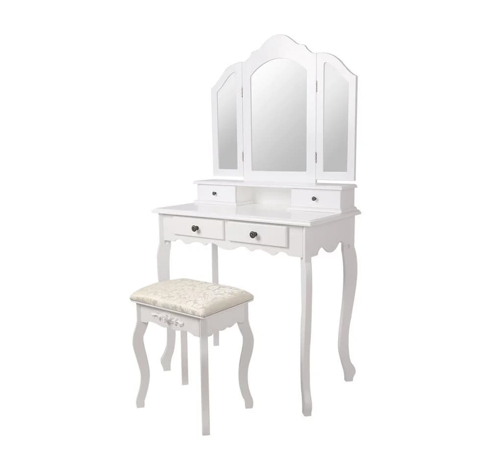 ML-DESIGN Schminktisch mit Spiegel und Hocker, Weiß, 4 Schubladen - Bild 2