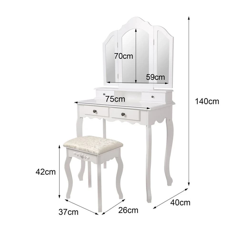 ML-DESIGN Schminktisch mit Spiegel und Hocker, Weiß, 4 Schubladen - Bild 4