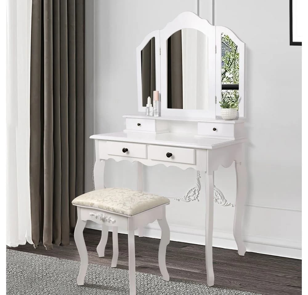 ML-DESIGN Schminktisch mit Spiegel und Hocker, Weiß, 4 Schubladen - Bild 5