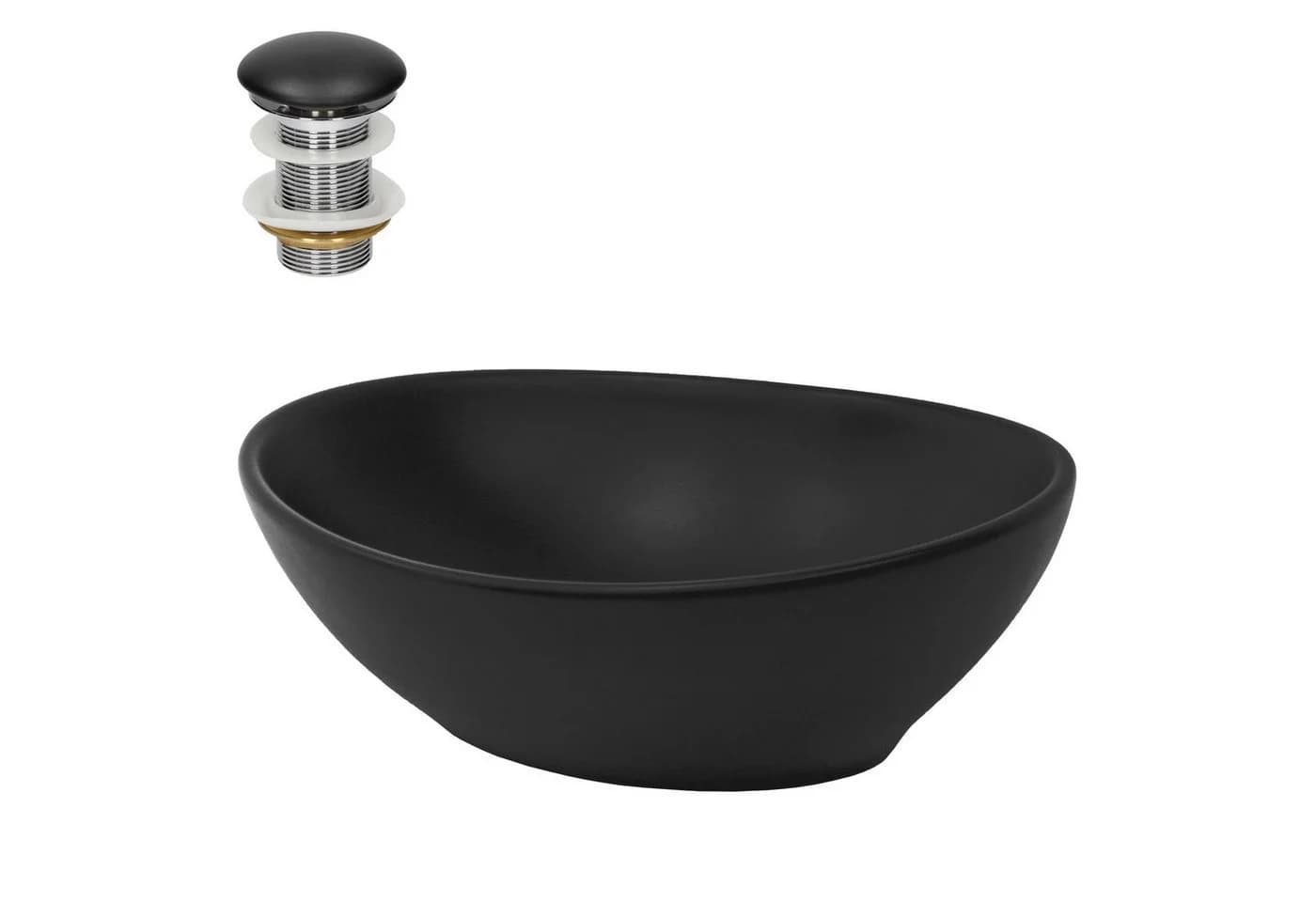 LuxeBath Aufsatzwaschbecken Schwarz Keramik mit Ablaufgarnitur - Bild 2