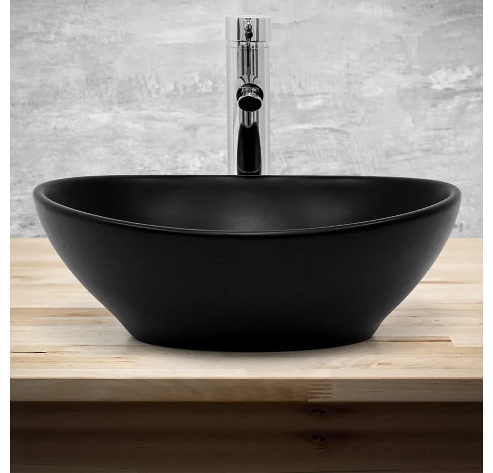 LuxeBath Aufsatzwaschbecken Schwarz Keramik mit Ablaufgarnitur - Bild 4