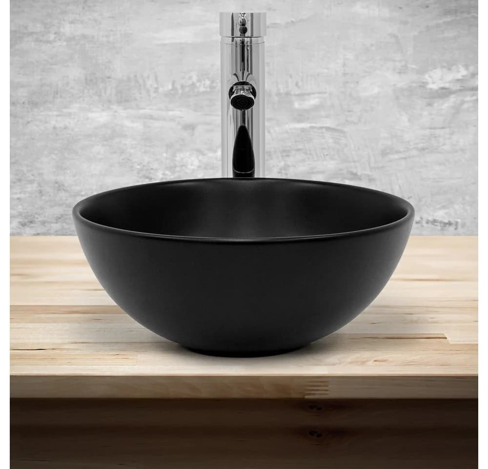 LuxeBath Aufsatzwaschbecken Keramik Schwarz mit Ablaufgarnitur - Bild 4