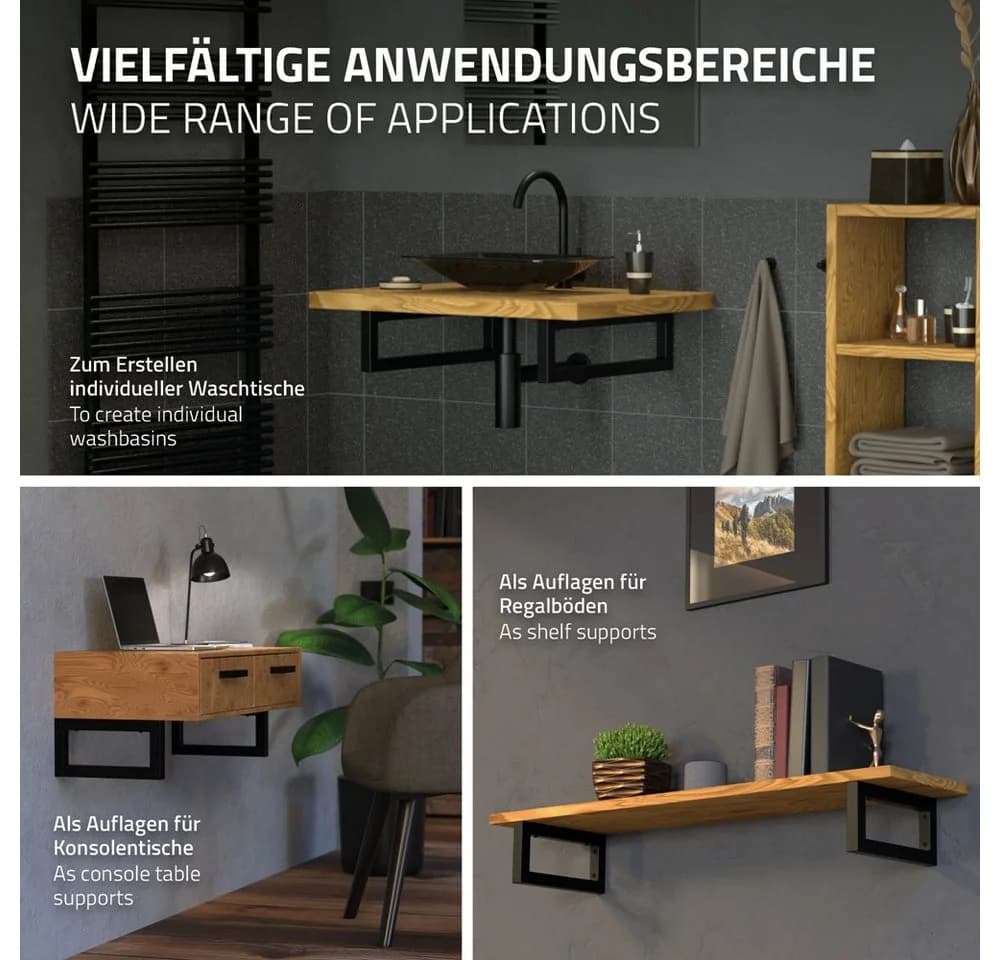 ML-DESIGN Wandhalterung 2er Set Schwarz Stahl Waschtischhalterung - Bild 4