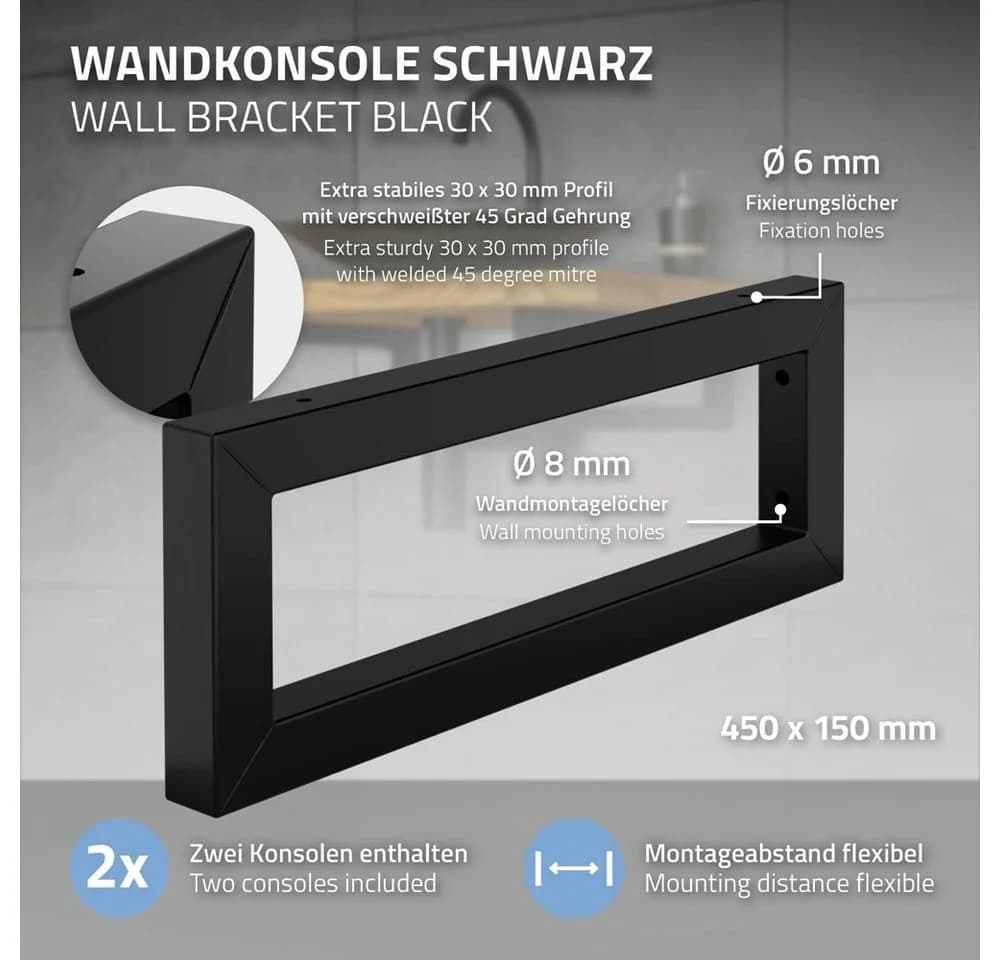ML-DESIGN Wandregalhalter 2er Set Wandhalterung Unterbau für Waschtischplatte aus Stahl - Bild 3