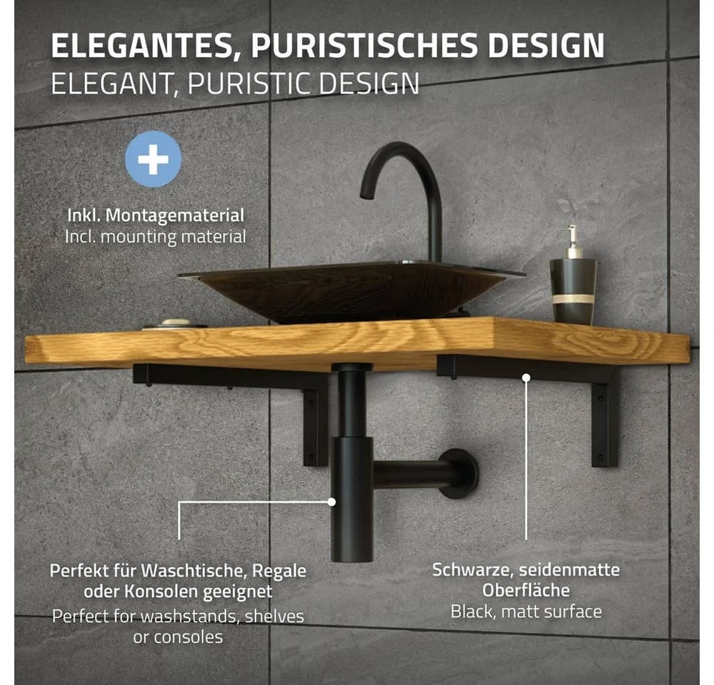 ML-DESIGN Wandregalhalter Wandkonsole Set für Waschtisch aus Stahl Regalhalter, 2-tlg., Regalwinkel L-Form Schwarz Konsolenträger Regalträger Halterung