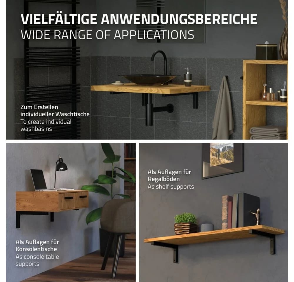 ML-DESIGN Wandregalhalter Wandkonsole Set für Waschtisch aus Stahl Regalhalter, 2-tlg., Regalwinkel L-Form Schwarz Konsolenträger Regalträger Halterung - Bild 4