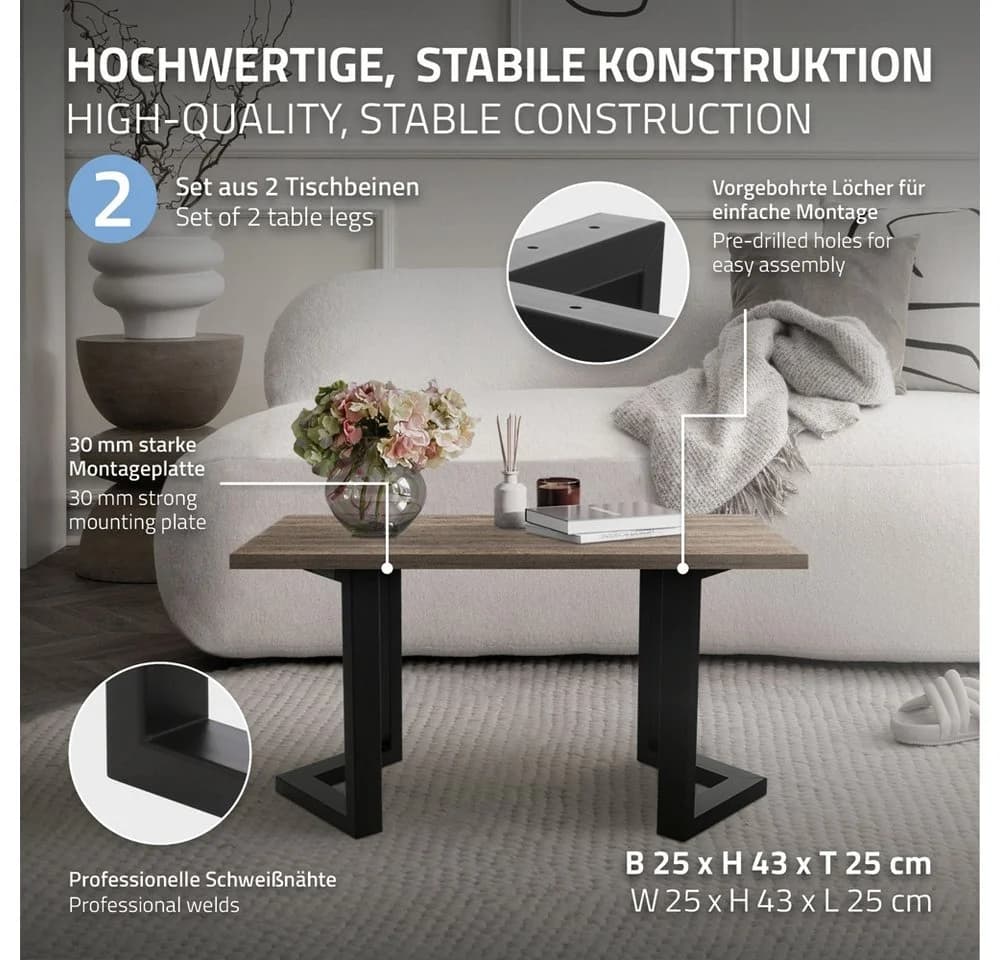 ML-Design Tischbein 2er Set Tischgestell Bankkufen Tischkufen Möbelfüße aus Stahl, Kufengestell Bankkufen für Couchtisch/Sitzbank DIY-Projekte