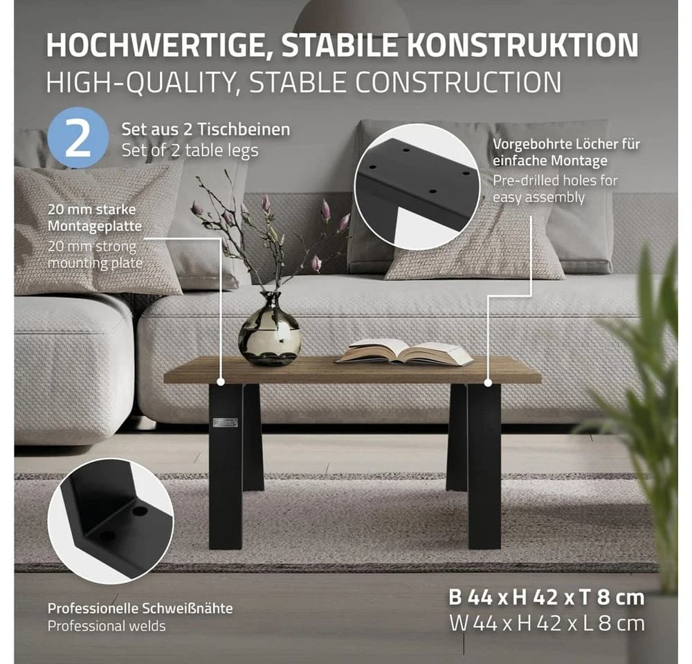ML-DESIGN Tischbein 2er Set Schwarz Industrial Design U-Form