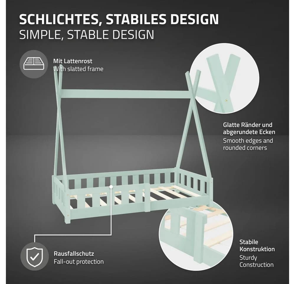 ML-DESIGN Spielbett Tipi Zeltbett Kiefer Mint inkl. Matratze - Bild 4