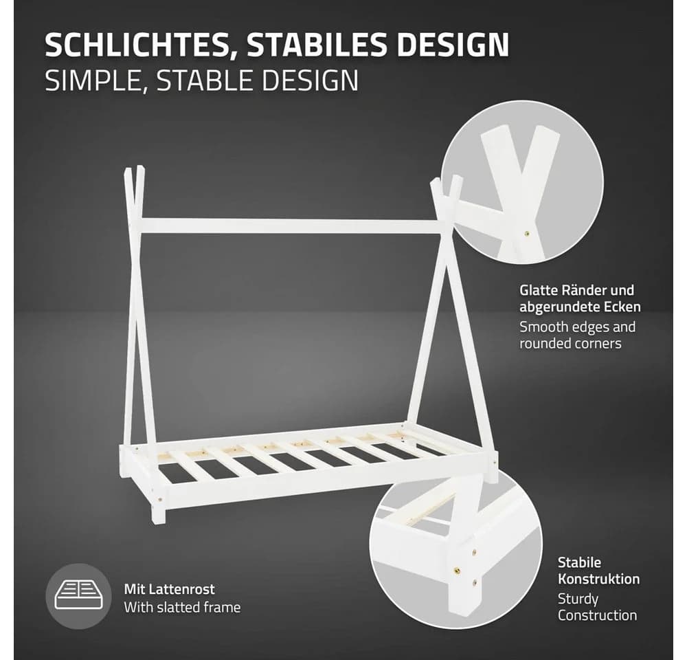 ML-DESIGN Spielbett Tipi Zeltbett Weiß inkl. Lattenrost & Matratze - Bild 4