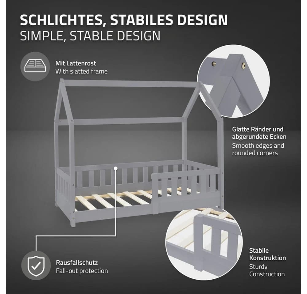ML-DESIGN Spielbett Hausbett Kinderbett Hellgrau Kiefer mit Matratze - Bild 4