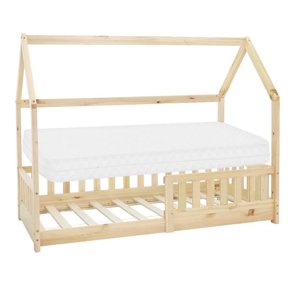 ML-DESIGN Spielbett Hausbett Kinderbett mit Dach und Matratze Kiefer Natur - Bild 2