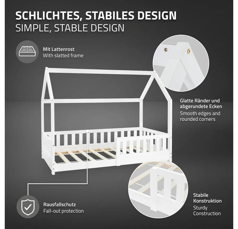 ML-DESIGN Spielbett Hausbett Kinderbett Weiß Kiefer mit Lattenrost - Bild 4