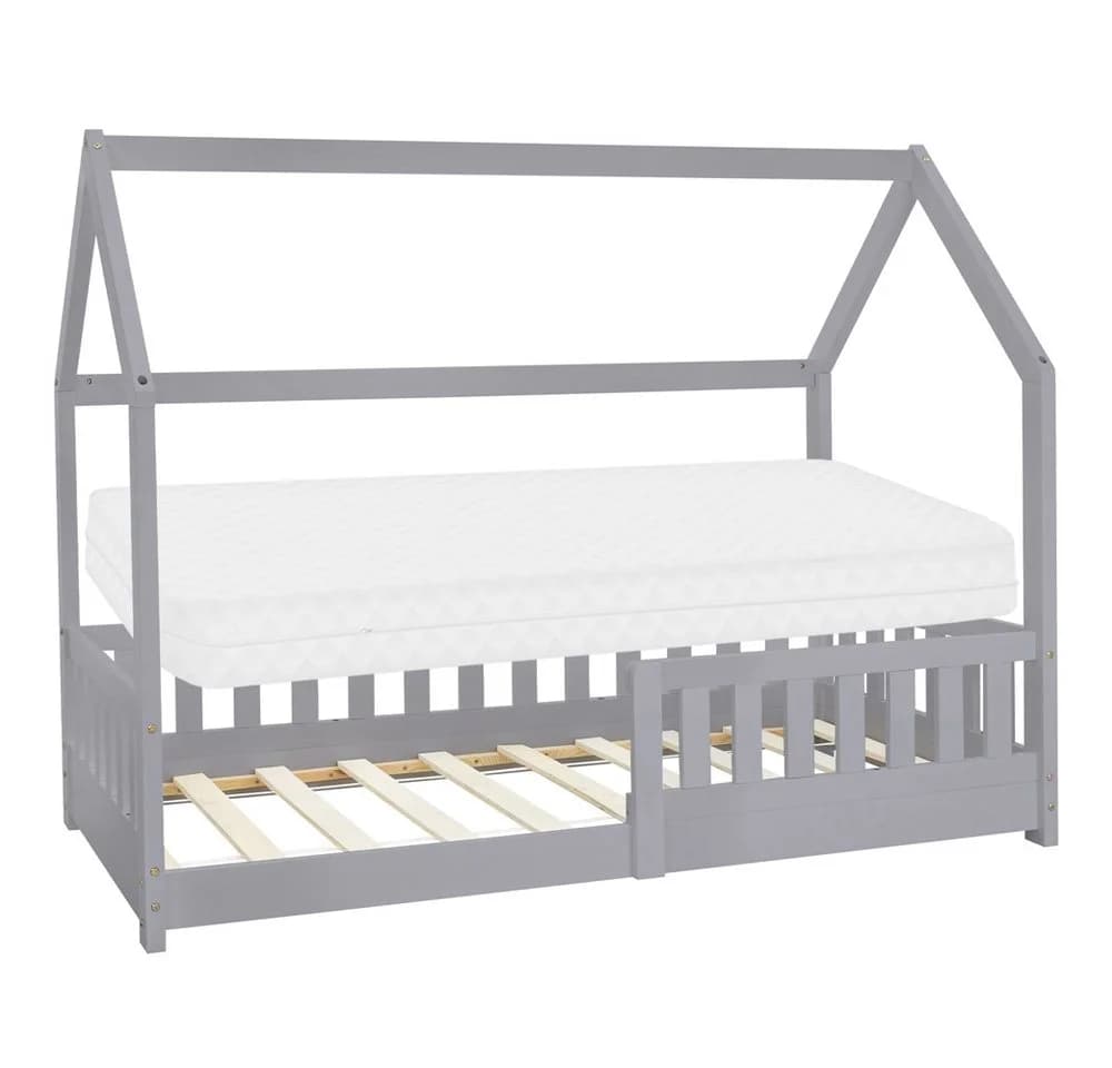 ML-DESIGN Spielbett Hausbett Kinderbett Kiefer Hellgrau mit Matratze - Bild 2
