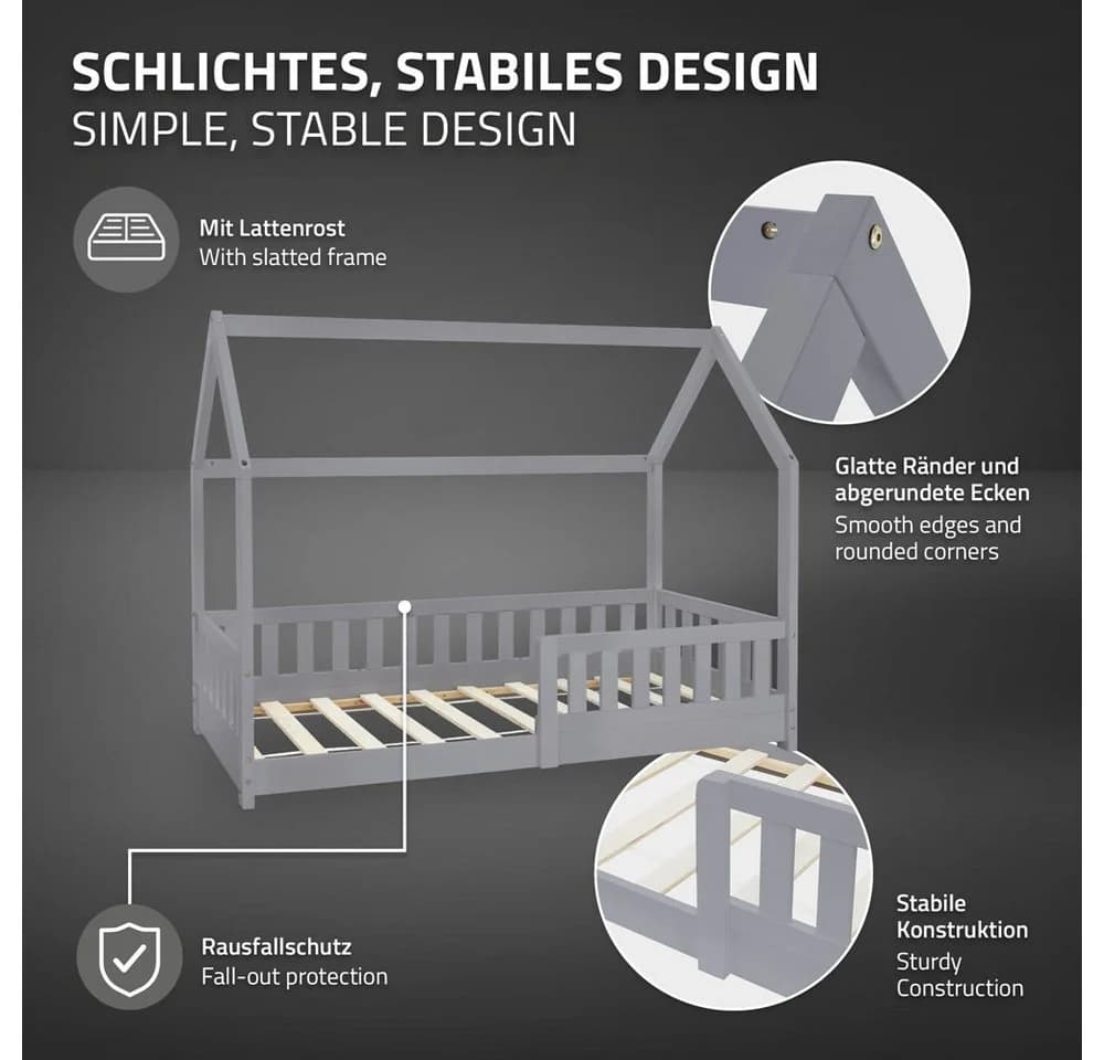 ML-DESIGN Spielbett Hausbett Kinderbett Kiefer Hellgrau mit Matratze - Bild 4