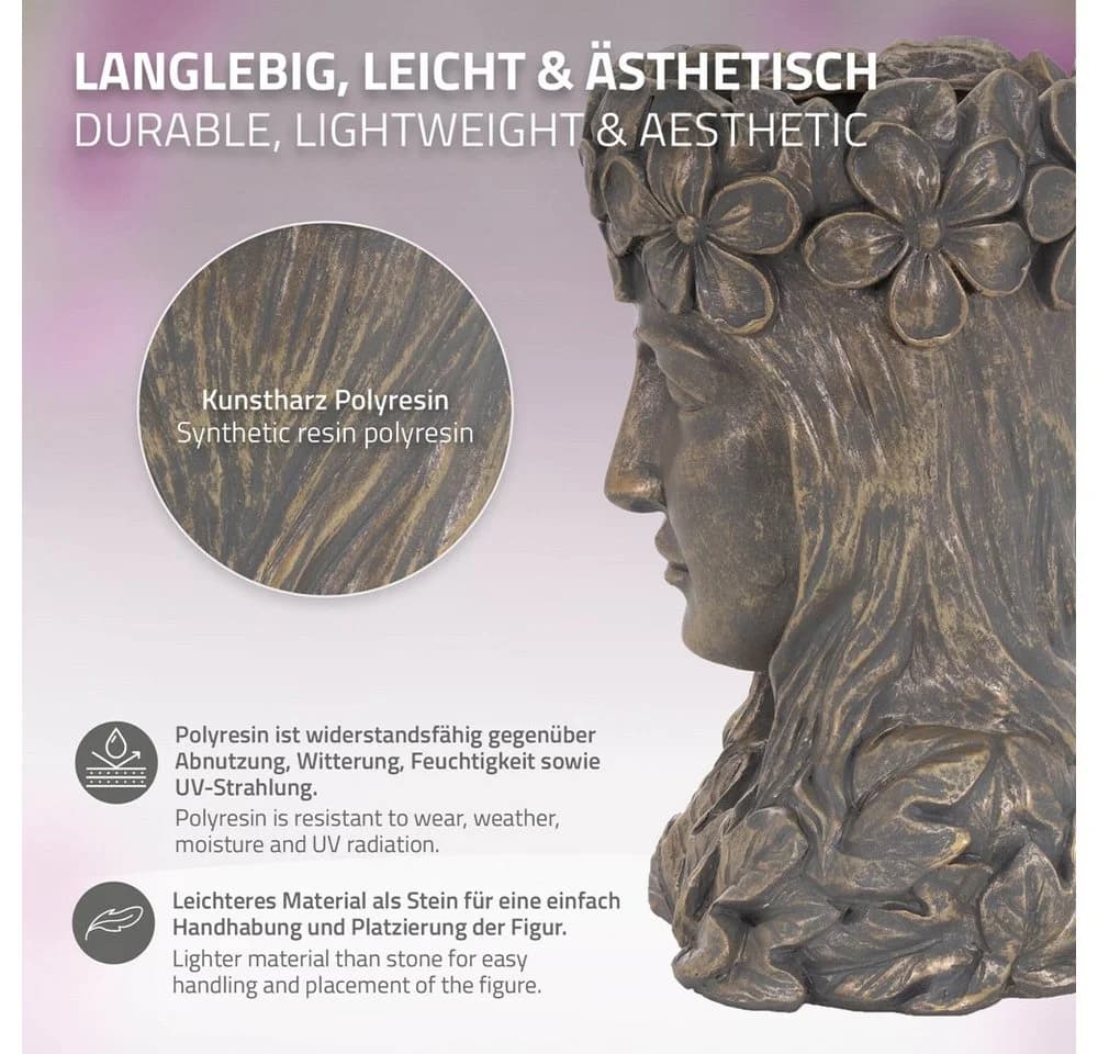 ML-Design Blumentopf Frauenkopf Bronze Polyresin Pflanzgefäß - Bild 3
