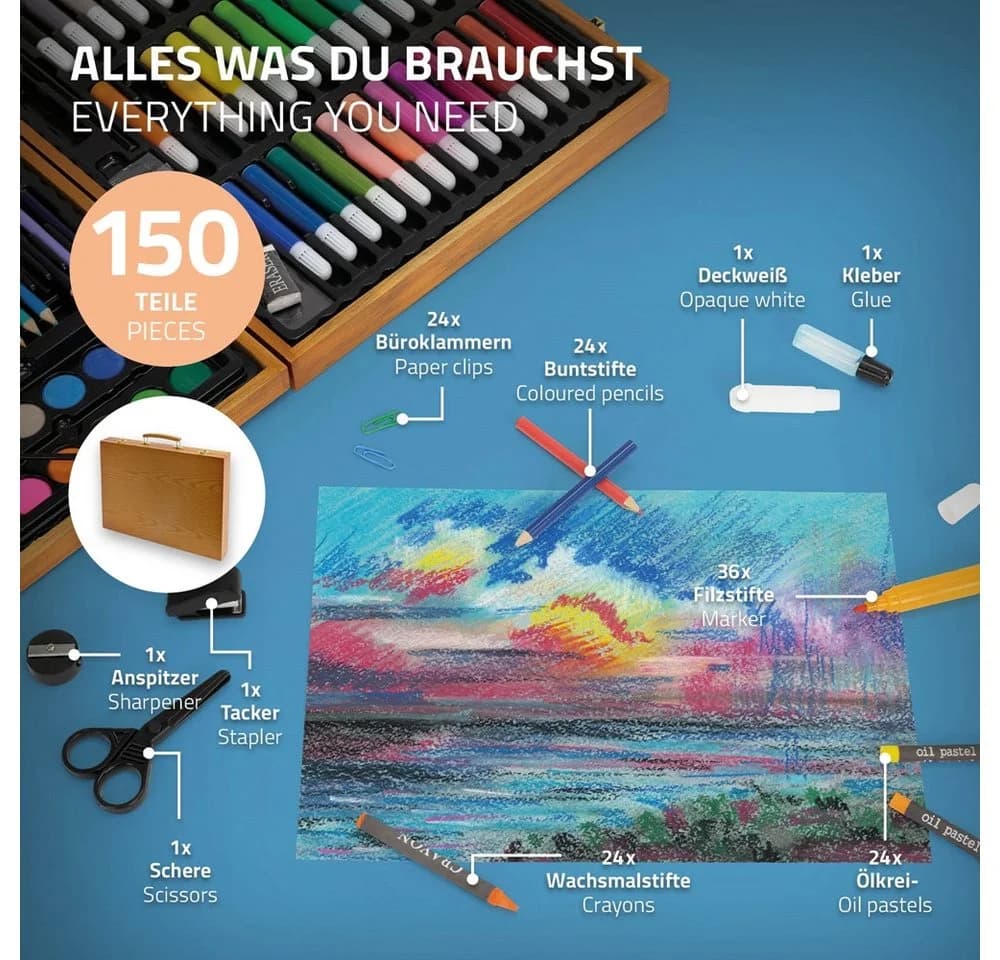 ECD Germany Kreativset 150-tlg. Malset in Holzkoffer Braun/Bunt - Bild 3