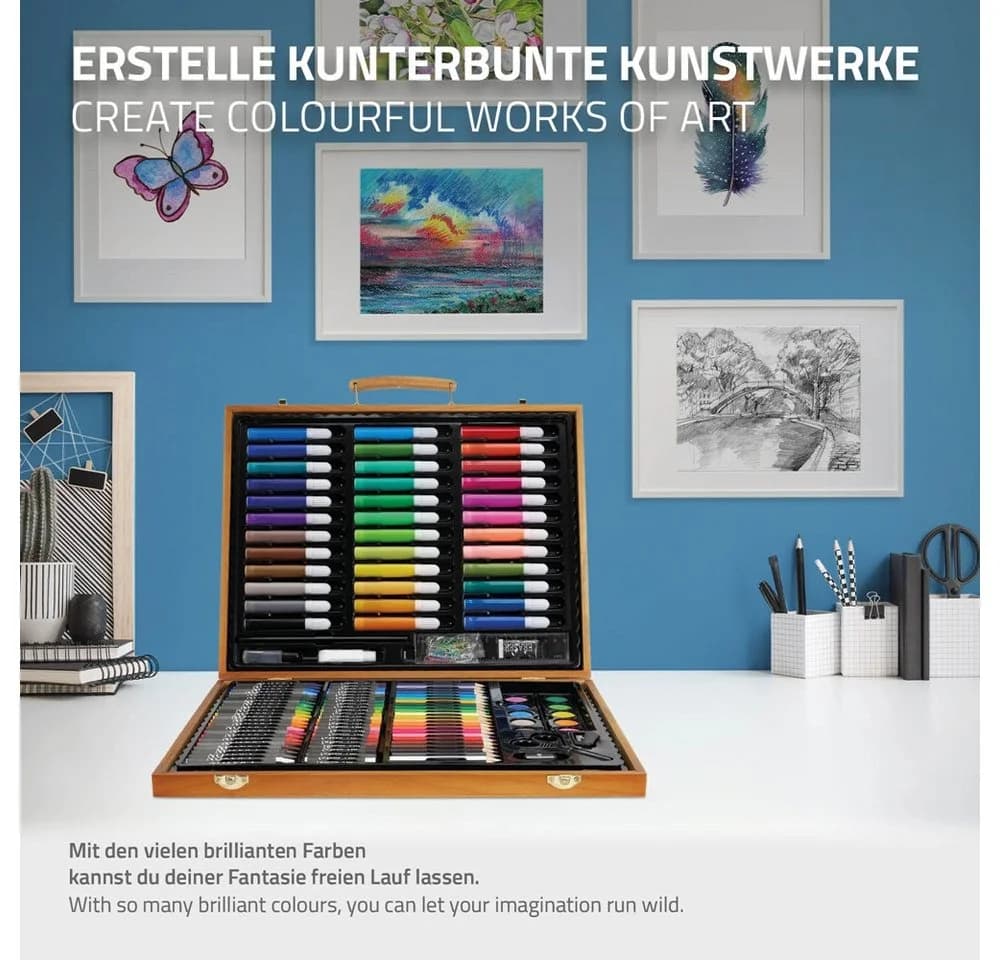 ECD Germany Kreativset 150-tlg. Malset in Holzkoffer Braun/Bunt - Bild 4