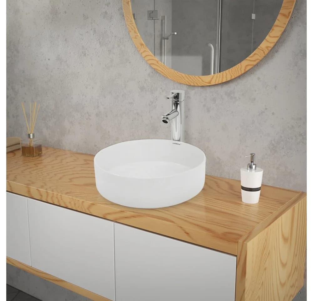 LuxeBath Aufsatzwaschbecken Keramik Handwaschbecken Wasserfall Waschtisch - Bild 5